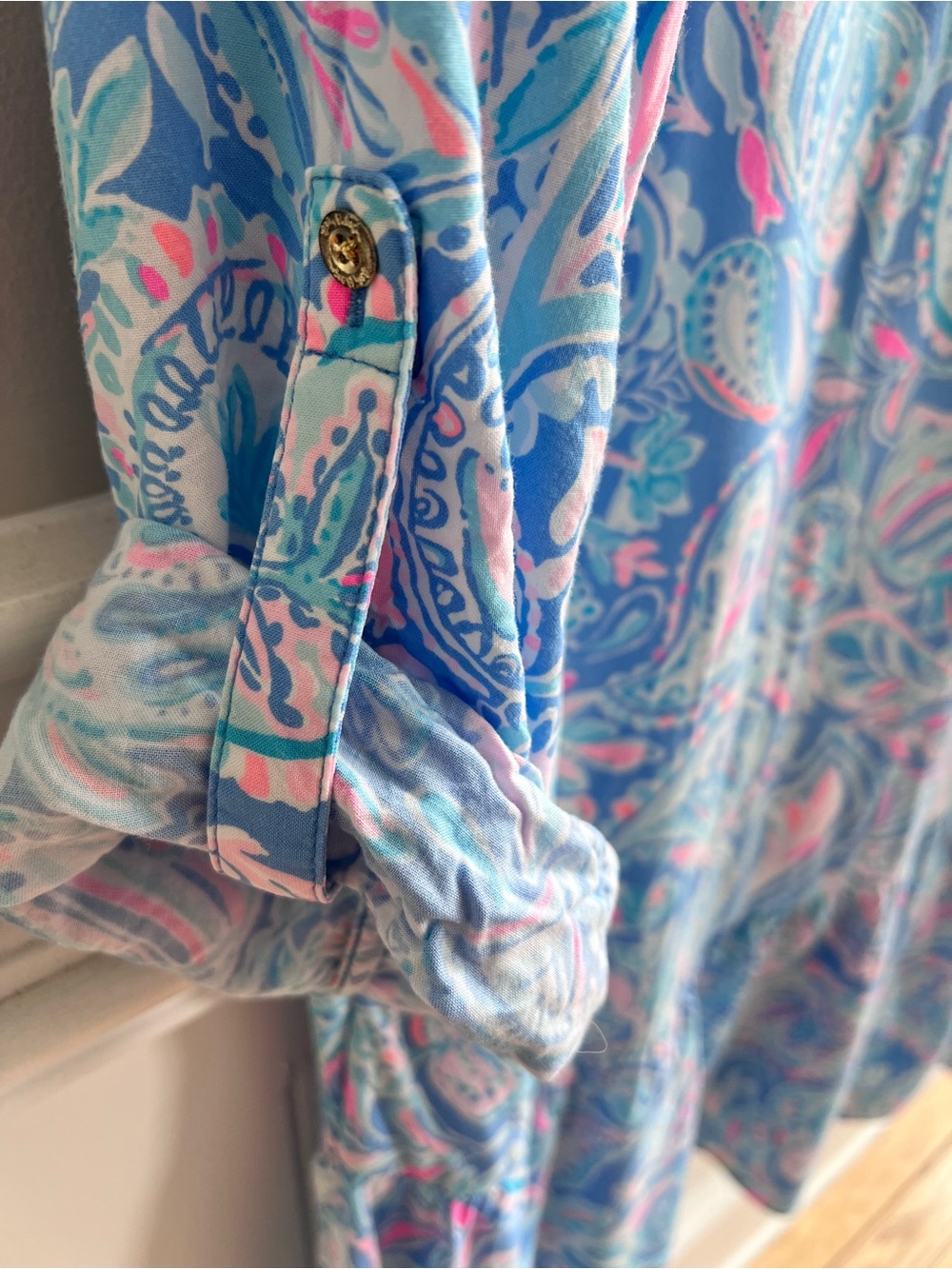 Lilly Pulitzer Charlee Tunic Dress Zanzibar Blue Fish Kiss L paisley - Picture 6 of 6